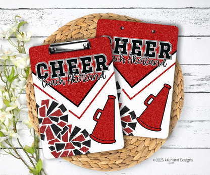 Red Cheer Clipboard with Personalization Front and Back - Gift for Coach - Cheerleader - Double Sided 9x12.5 inches
