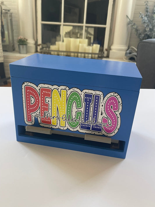 Pencil Dispenser Personalized for Teacher / Classroom Decor/ Gift for Teacher/ Teacher Appreciation Gift/ Blue Wood Pencil Dispenser