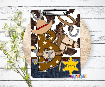 Custom Cowboy Clipboard with Personalization, 9 x12.5 inch, Design is printed on both sides, Not a sticker