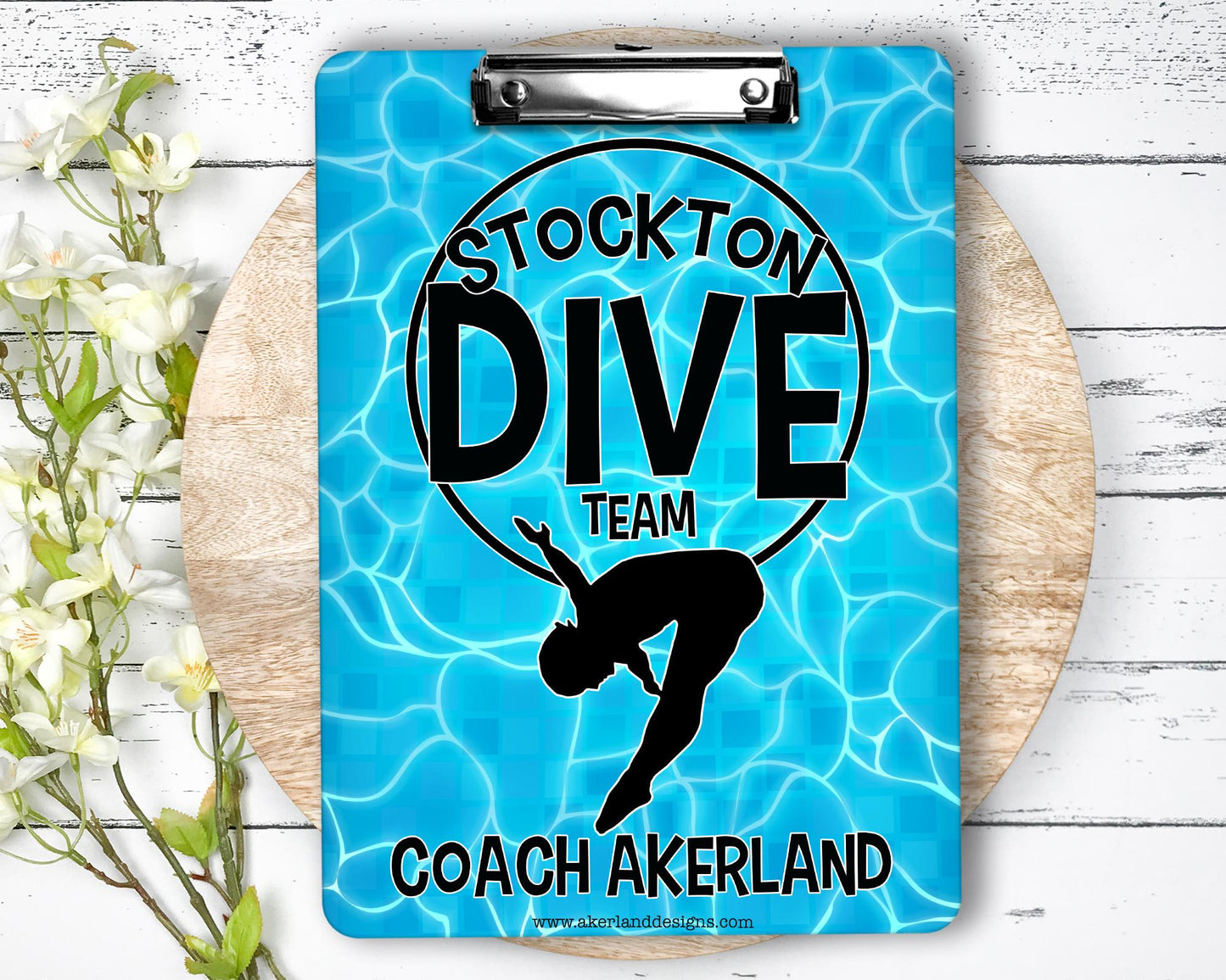 Dive Team Coach Clipboard with Personalization Front and Back - Gift for Coach - Image is the same on both sides, personalize with team name