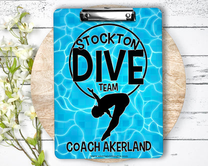 Dive Team Coach Clipboard with Personalization Front and Back - Gift for Coach - Image is the same on both sides, personalize with team name