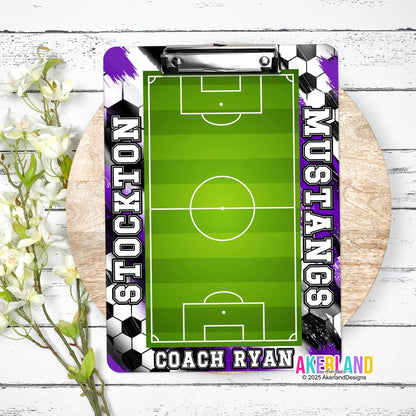 Purple Soccer Coach Clipboard with Personalization Front and Back - Gift for Soccer Coach - Dry Erase Surface - Double Sided