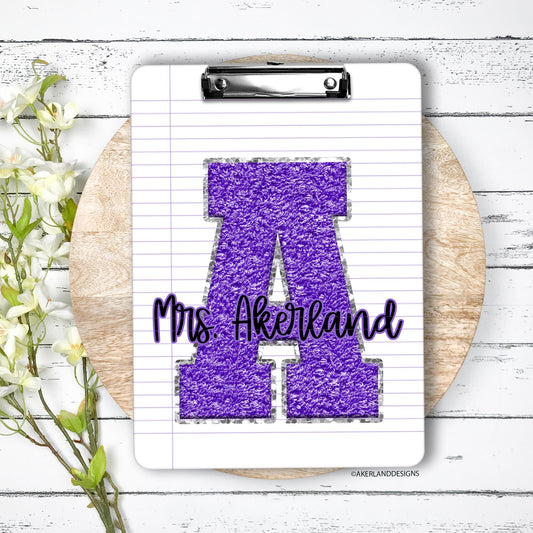 Personalized Purple Chenille Monogram Double Sided Clipboard, Teacher Clipboard, Student Clipboard, Sorority Clipboard