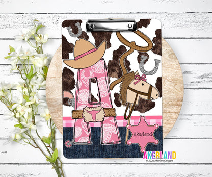 Custom Cowgirl Clipboard with Personalization, 9 x12.5 inch, Design is printed on both sides, Not a sticker