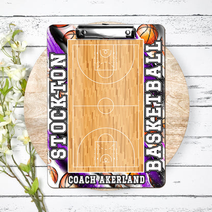 Purple Basketball Coach Clipboard - Personalize with a name - Coach Appreciation Gift Dry Erase Surface - Double Sided