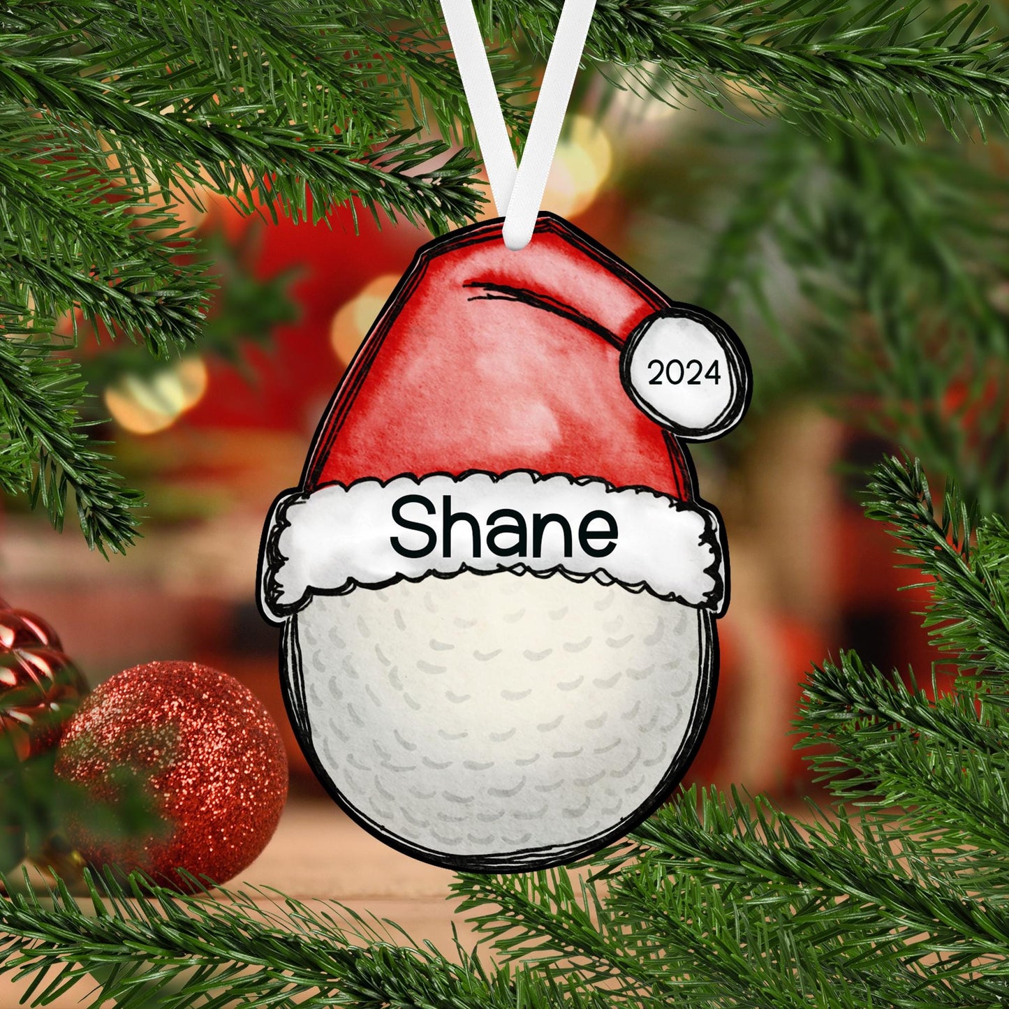 Football Santa Hat Christmas Acrylic Ornament - 8 different sports available, each one is personalized with a name and the year 2024