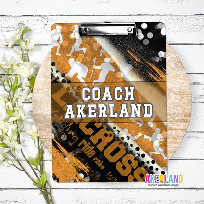 Orange Lacrosse Clipboard with Personalization Front and Back / Great Gift for Coach - Double Sided