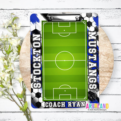 Blue Soccer Coach Clipboard with Personalization Front and Back - Gift for Soccer Coach - Dry Erase Surface - Double Sided