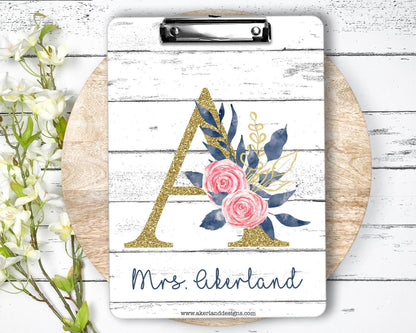 Monogram Flower Farmhouse Style Clipboard with Personalization Front and Back  Letters A through Z Available - Double Sided