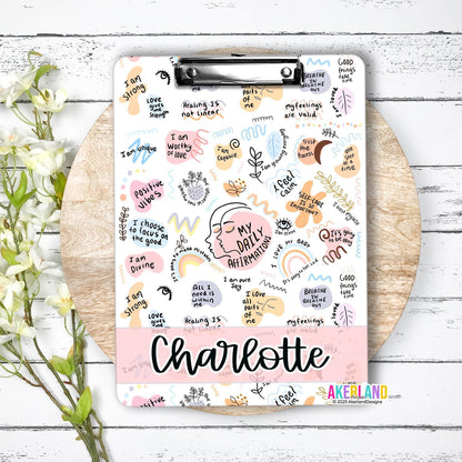 Affirmations Clipboard with Personalization, Design is on both sides of clipboard