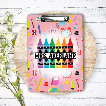 Crayon Clipboard with Personalization Front and Back - Double Sided - Teacher Appreciation Gift - Back to School Supplies