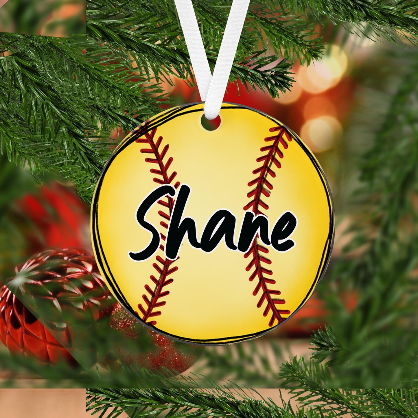 Baseball Christmas Ornament Acrylic 3" Round - different sports available, each one is personalized with a name