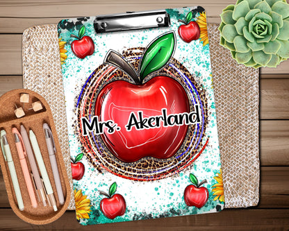 Teacher Clipboard Red Apple Teacher Appreciation Gift Personalized with a name, Back to School Gift - Double Sided