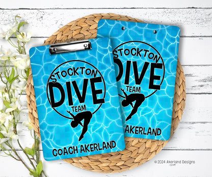 Dive Team Coach Clipboard with Personalization Front and Back - Gift for Coach - personalize with team name 9x12.5 inches