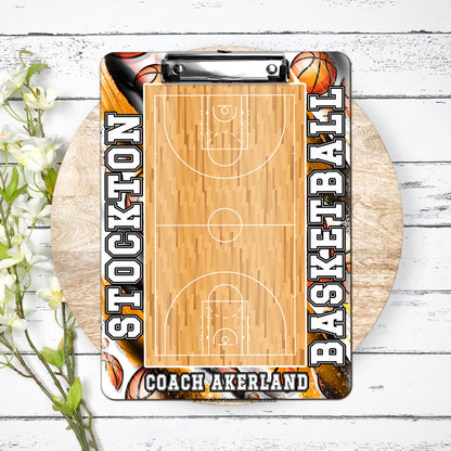 Orange Basketball Coach Clipboard - Personalize with a name - Coach Appreciation Gift Dry Erase Surface - Double Sided