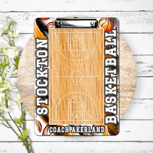 Orange Basketball Coach Clipboard - Personalize with a name - Coach Appreciation Gift Dry Erase Surface - Double Sided