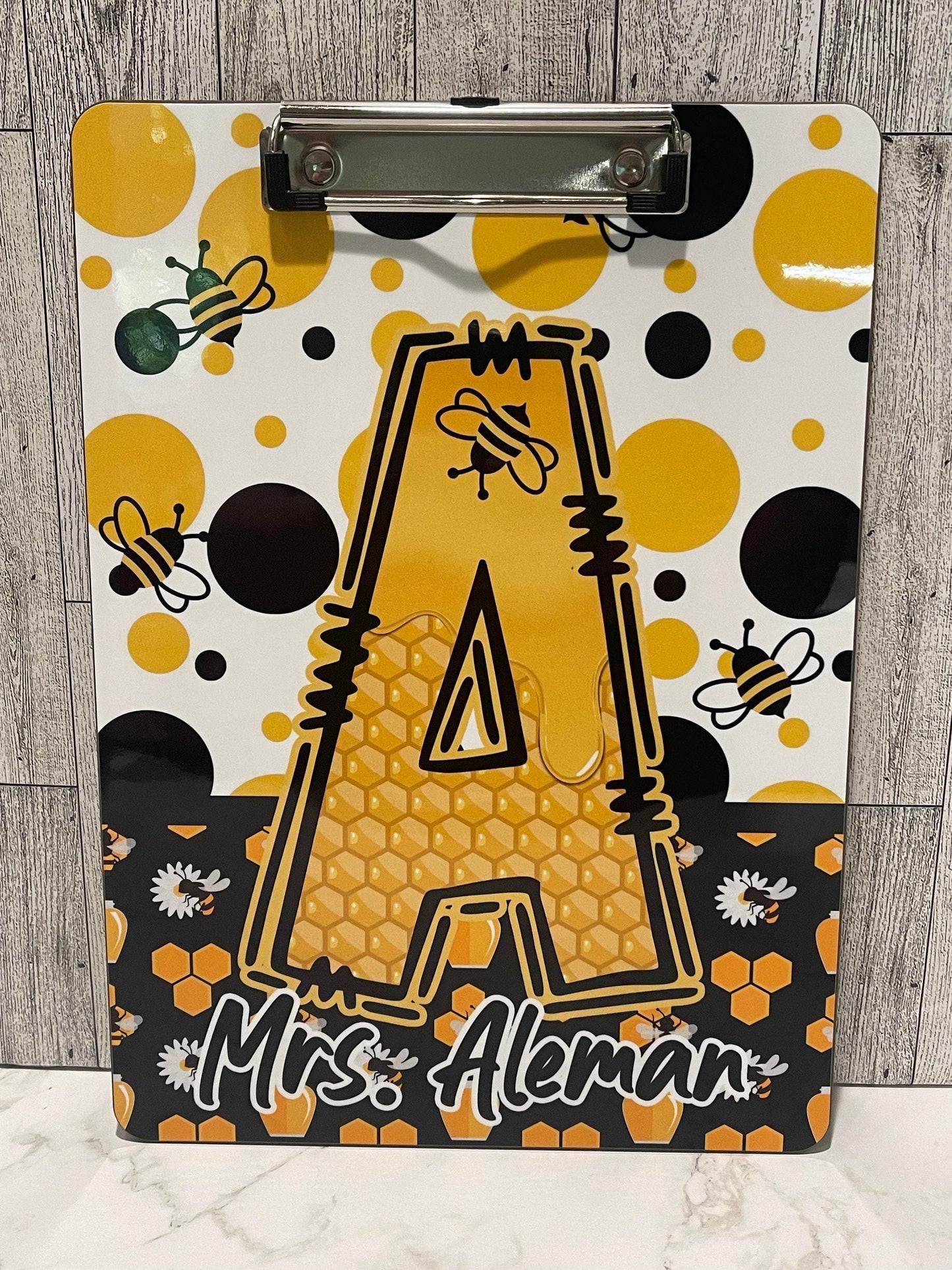 Honey Bee Clipboard - Personalized Design is printed on BOTH sides of the clipboard -Not a sticker- Made in the USA