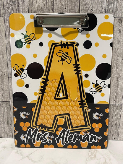 Honey Bee Clipboard - Personalized Design is printed on BOTH sides of the clipboard -Not a sticker- Made in the USA