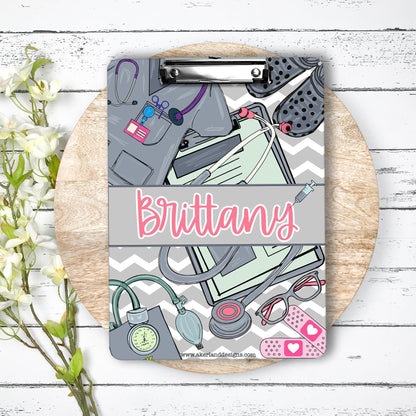 Gray Nurse Clipboard with name front and back - Nurse Gift - Nurse Graduate Gift -  Gray Scrubs