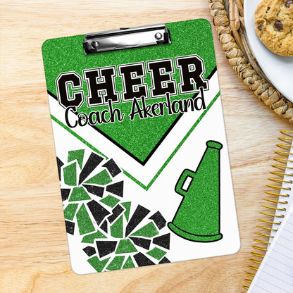 Green Cheer Clipboard with Personalization Front and Back - Gift for Coach - Cheerleader - Double Sided