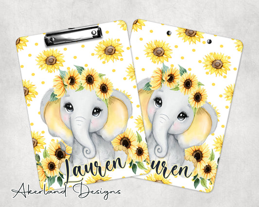 Baby Elephant in Sunflowers Clipboard with Personalization Front and Back - Double Sided