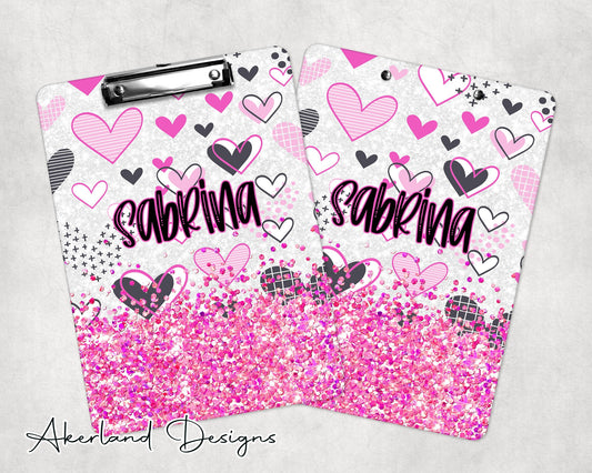 Pink Heart Clipboard with Personalization Front and Back - Double Sided