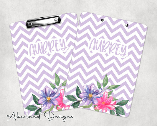 Purple Flower Clipboard with Personalization Front and Back /  9x12.5 or 6x9 - Double Sided