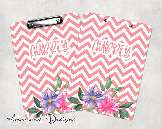 Pink Flower Clipboard with Personalization Front and Back /  9x12.5 or 6x9 - Double Sided