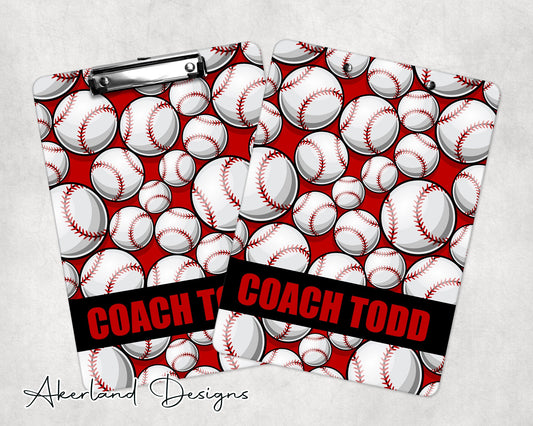 Red Baseball Coach Clipboard with Personalization Front and Back /  9x12.5 or 6x9 - Double Sided