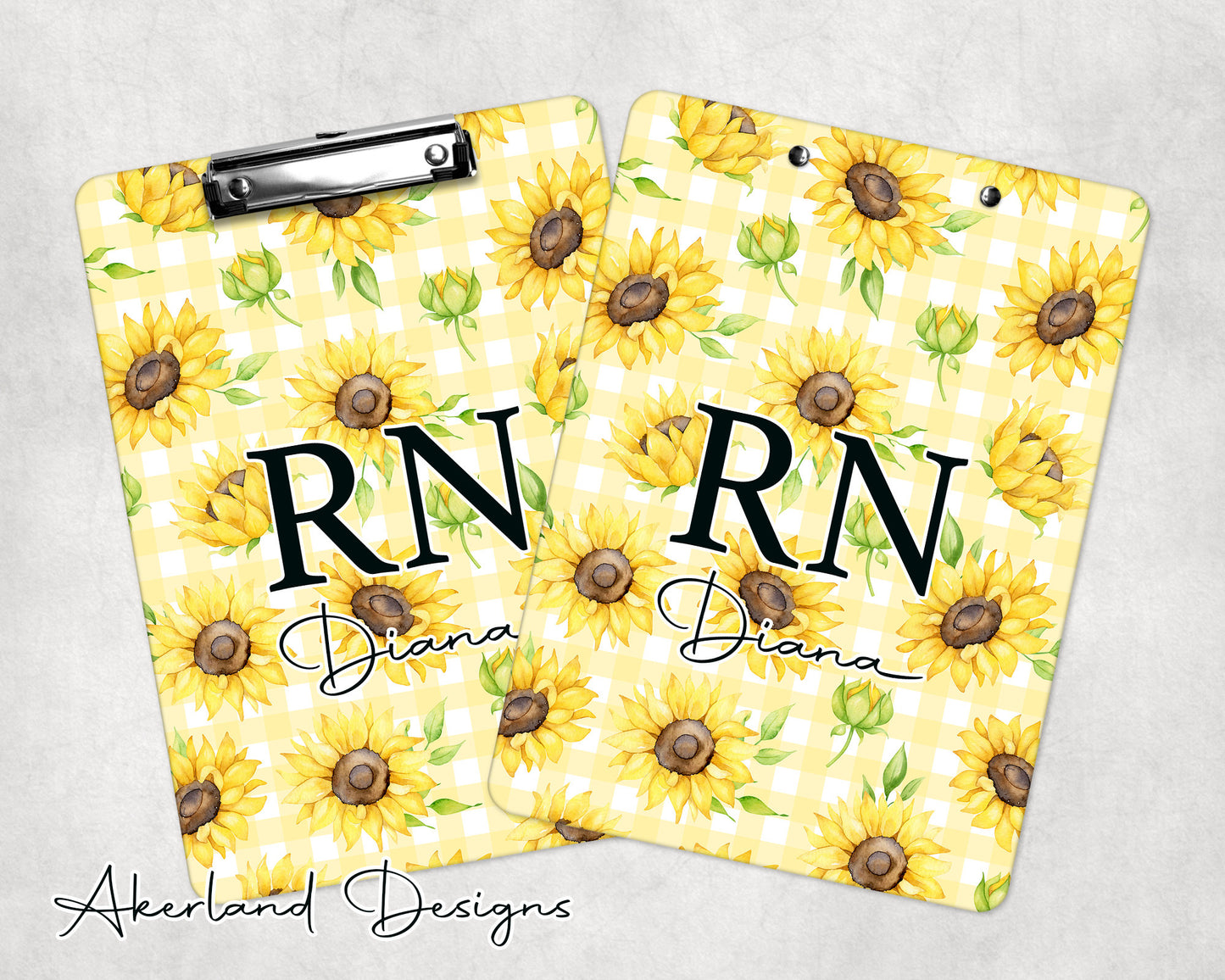 Yellow Sunflower RN Clipboard, Personalize with a name, Two sizes available - Double Sided