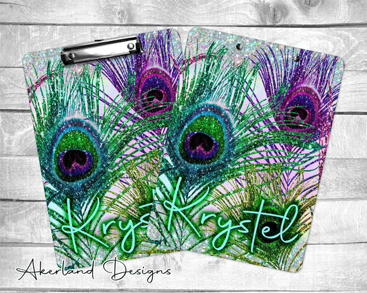 Peacock Clipboard Personalized with a name 2 Sizes Available - Double Sided