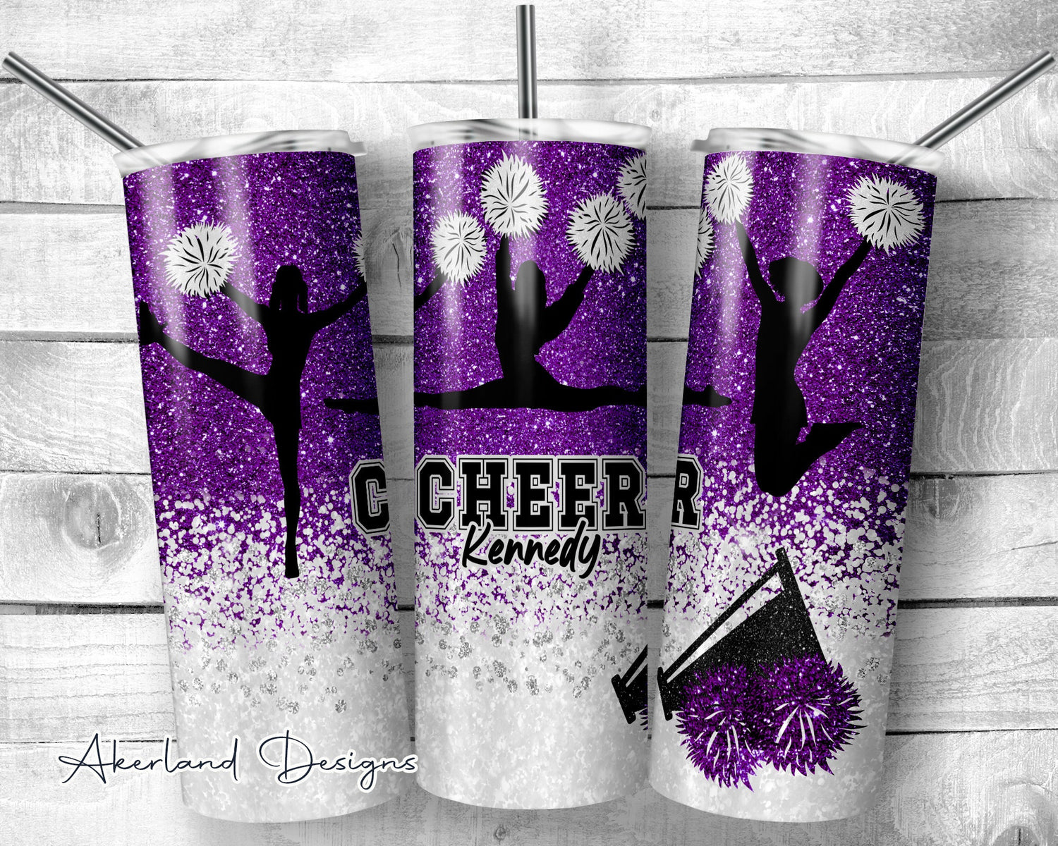 Purple and Silver Cheer Tumbler / Personalize with name / Customize to fit your cheer team / 20oz Skinny Tumbler