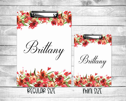 Red Floral Clipboard Personalized with a name - Wedding Planner Clipboard - Double Sided