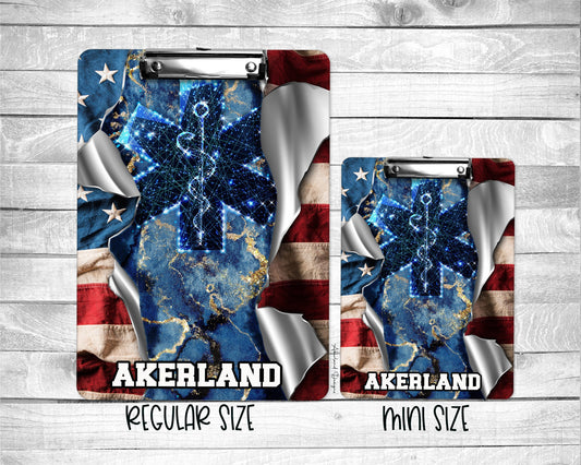 EMT CLIPBOARD EMS, Flag Personalized with a name - Double Sided