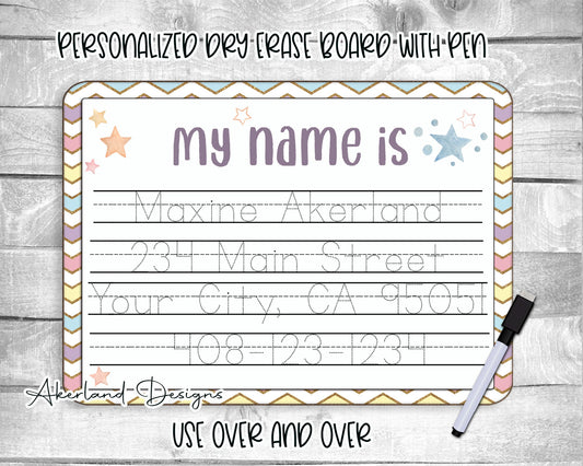 Personalized Reusable Name Practice Trace Board | Dry Erase Board with Black Dry Erase Pen Included | Home School Tools | Primary Design