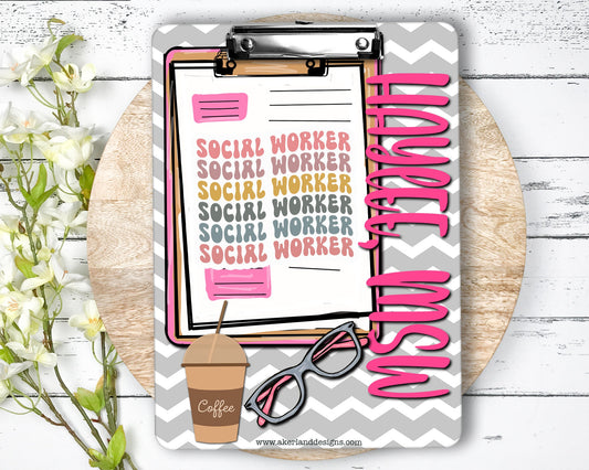 Social Worker Clipboard Personalized with name on front and back - Double Sided