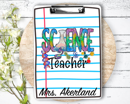 Science Teacher Clipboard Personalized with Name - Front and Back | Gift for Teachers | Back To School Gift | End of Year Gift