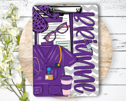 Nurse Clipboard with name front and back - Nurse Gift - Nurse Graduate Gift -  Scrub Color Options Blue, Green, Pink, Purple and Gray