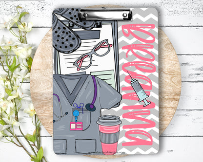 Nurse Clipboard with name front and back - Nurse Gift - Nurse Graduate Gift -  Scrub Color Options Blue, Green, Pink, Purple and Gray