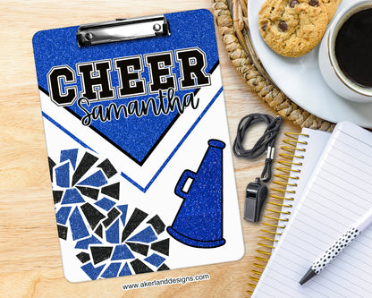 Blue Cheer Clipboard with Personalization Front and Back - Gift for Coach - Cheerleader - Double Sided