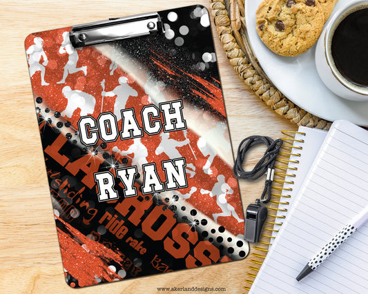 Orange Lacrosse Clipboard with Personalization Front and Back / Great Gift for Coach - Double Sided