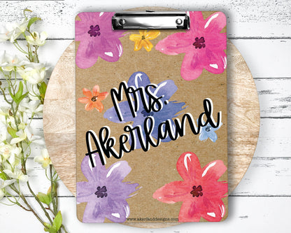 Classic Hand Draw Flower Clipboard with Personalization on both sides FRONT AND BACK Teacher Appreciation Gift Back to school gift