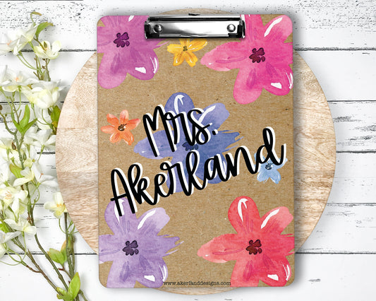 Classic Hand Draw Flower Clipboard with Personalization on both sides FRONT AND BACK Teacher Appreciation Gift Back to school gift