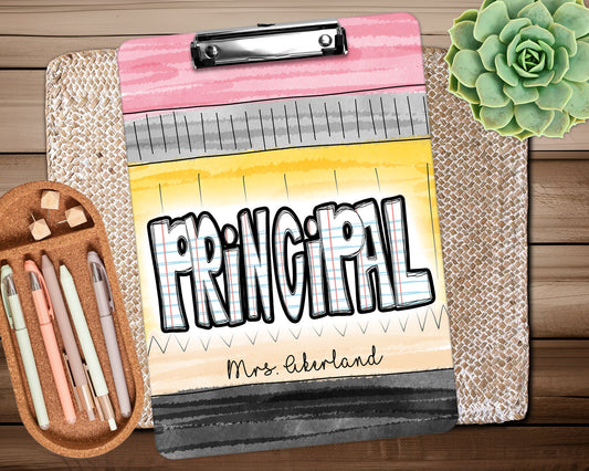 Principal Pencil Clipboard with Personalization Front and Back | Gift for Teachers | Back to School Gift - Double Sided