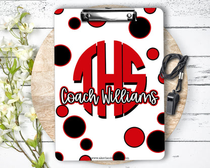 Red and Black Sports Coach Clipboard with Personalization Front and Back - Gift for Coach - Choose your Colors and Font - Double Sided