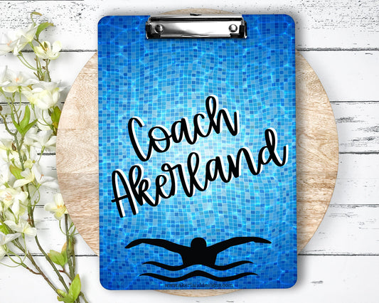 Swim Coach Coach Clipboard with Personalization Front and Back - Gift for Coach - Choose your Colors and Font - Double Sided