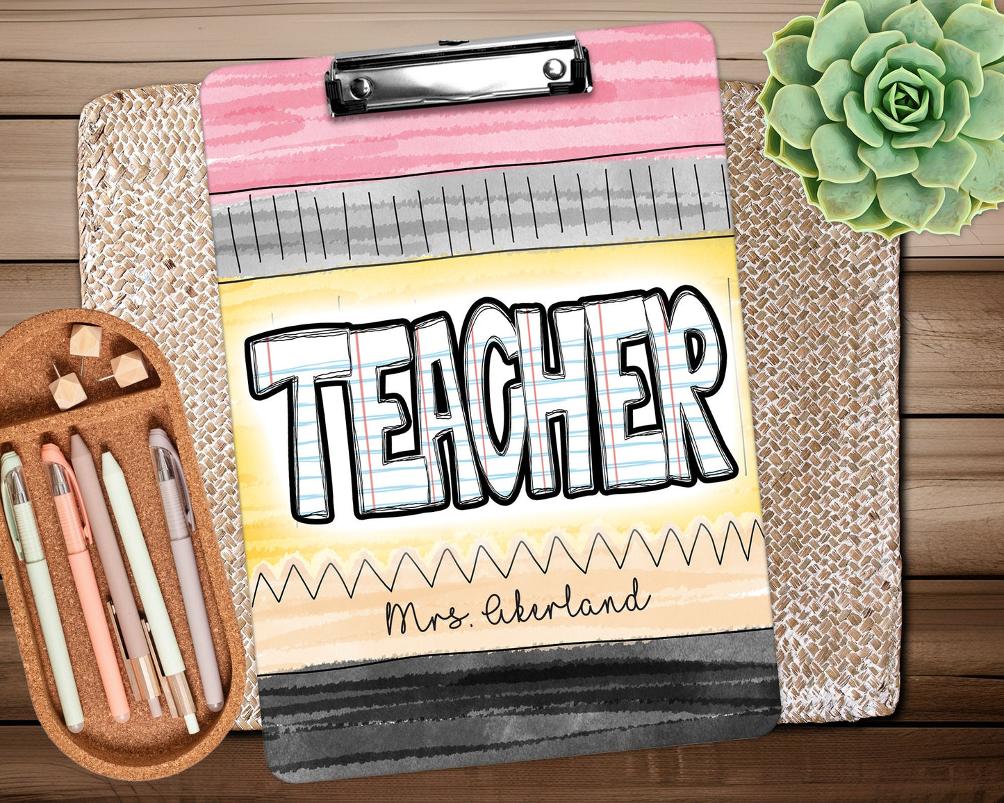 Teacher Clipboard with Personalization Front and Back Gift for Teachers Back to School Gift - Double Sided Pencil Theme