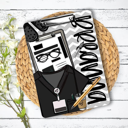 Nurse Clipboard with name front and back - Nurse Gift - Nurse Graduate Gift -  Black Scrubs