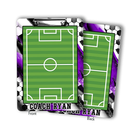 Purple Soccer Coach Clipboard with Personalization Front and Back - Gift for Soccer Coach - Dry Erase Surface - Double Sided