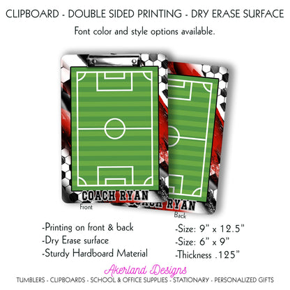 Red Soccer Coach Clipboard with Personalization Front and Back    Gift for Soccer Coach - Dry Erase Surface - Double Sided